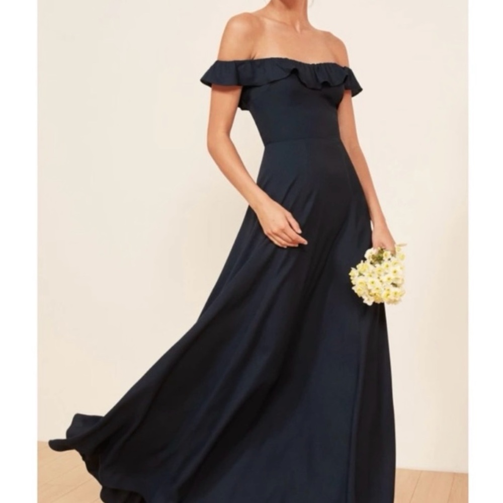 Reformation Strapless Midnight Blue Gown